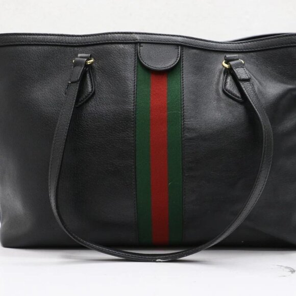 GUCCI Textured Calfskin Web Large Ophidia Shopping Tote Black - Picture 3 of 16